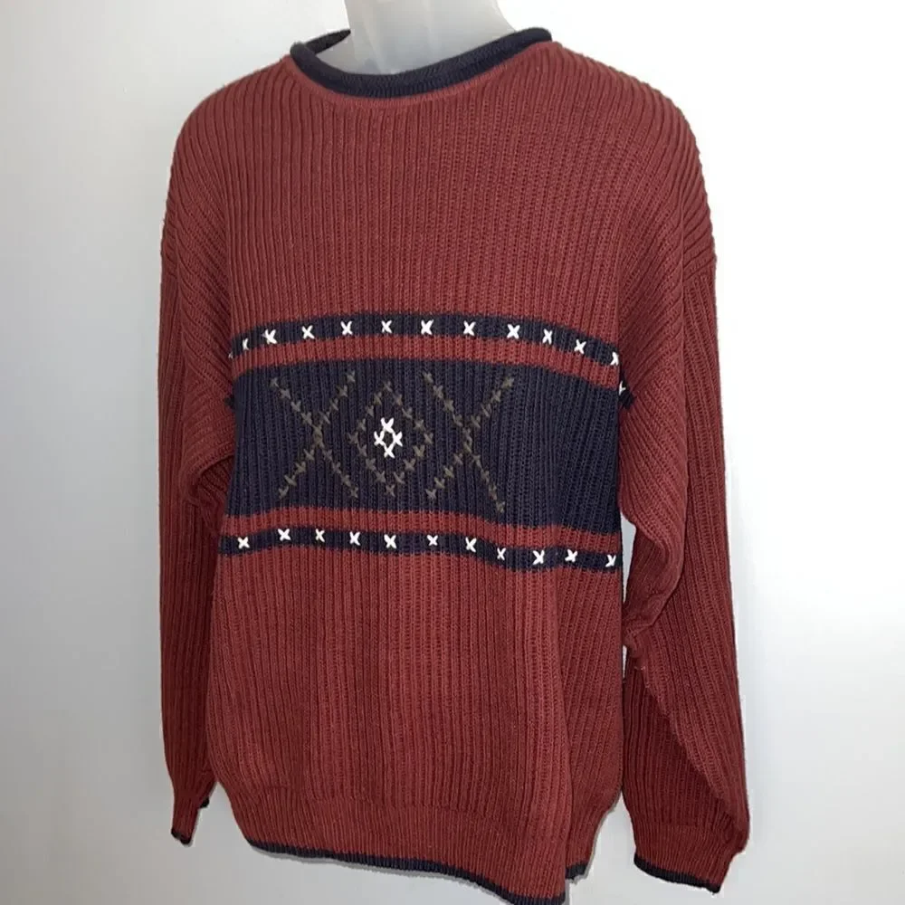 Men’s M Robert Bruce vintage Thick chunky knit sweater hand stitched detail